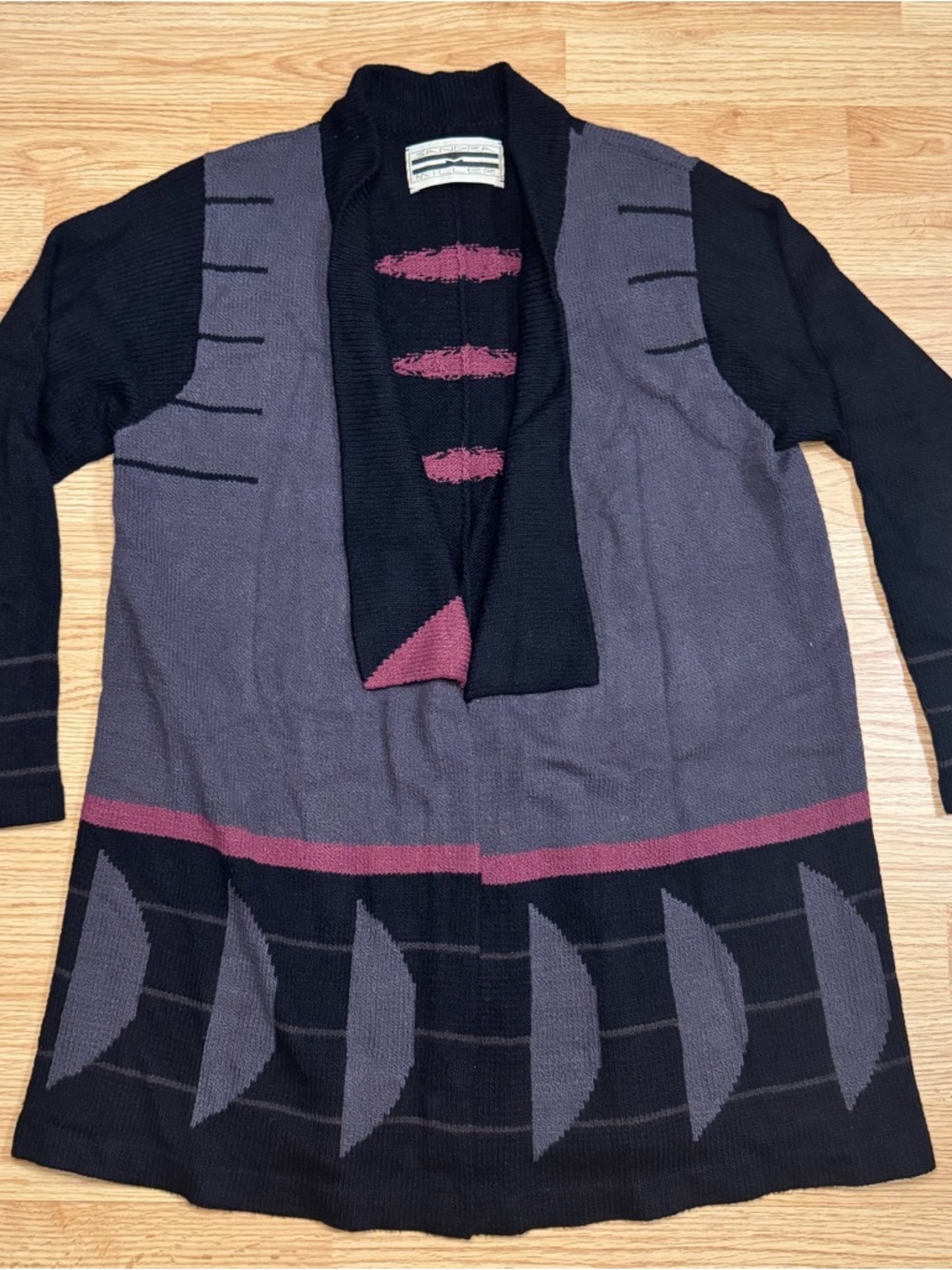 Vintage Abstract Open-Front Cardigan Sweater